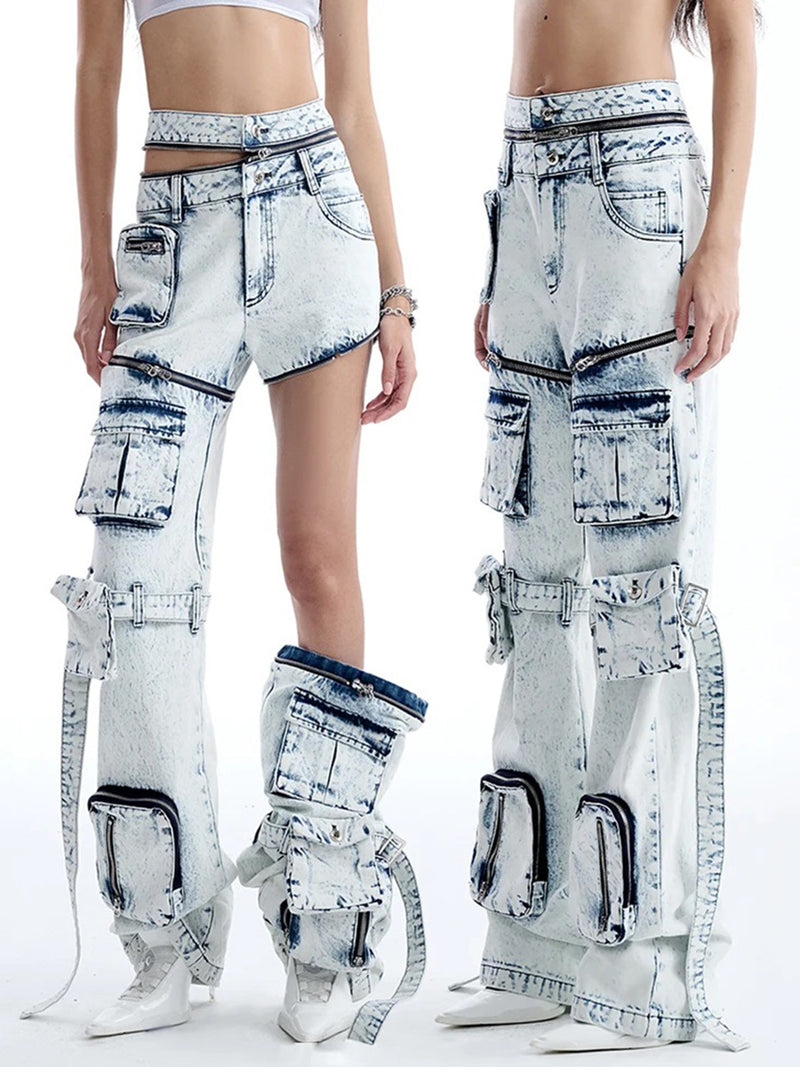 Zip-Detail Multi-Pocket Jeans | MzStar Fashion | view 2