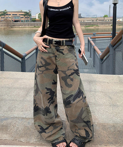 Washed Camo Wide-Leg Jeans