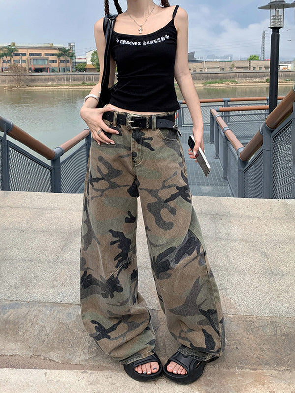 Washed Camo Wide-Leg Jeans | MzStar Fashion | view 2