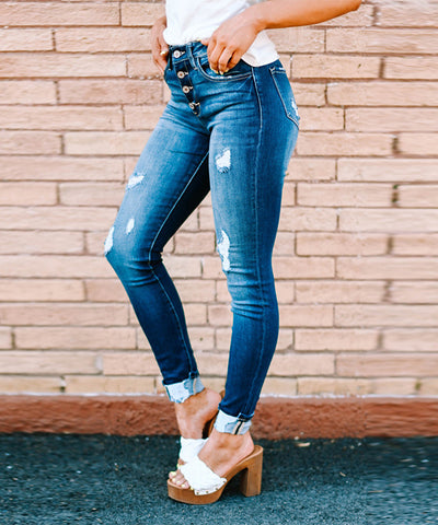 Ripped Washed Pencil Jeans