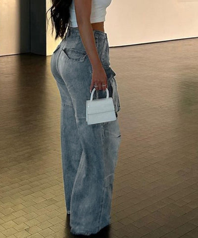 Washed Denim Pocket Overalls