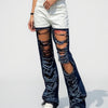 Contrast Ripped Jeans | MzStar Fashion