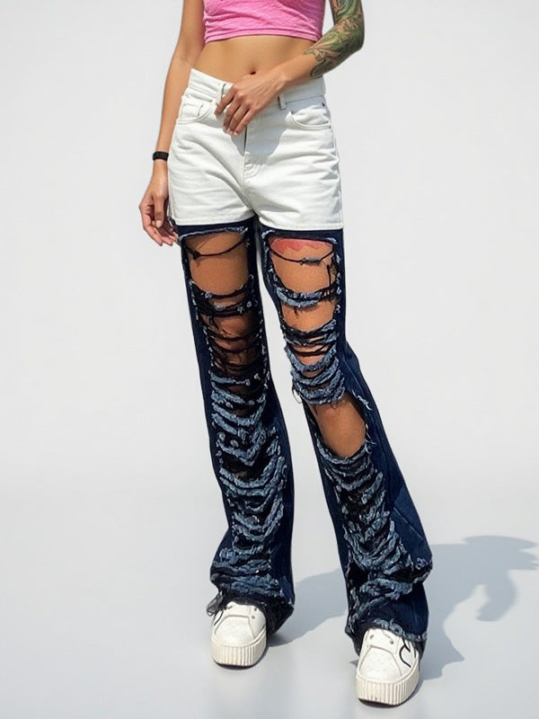 Contrast Ripped Jeans | MzStar Fashion