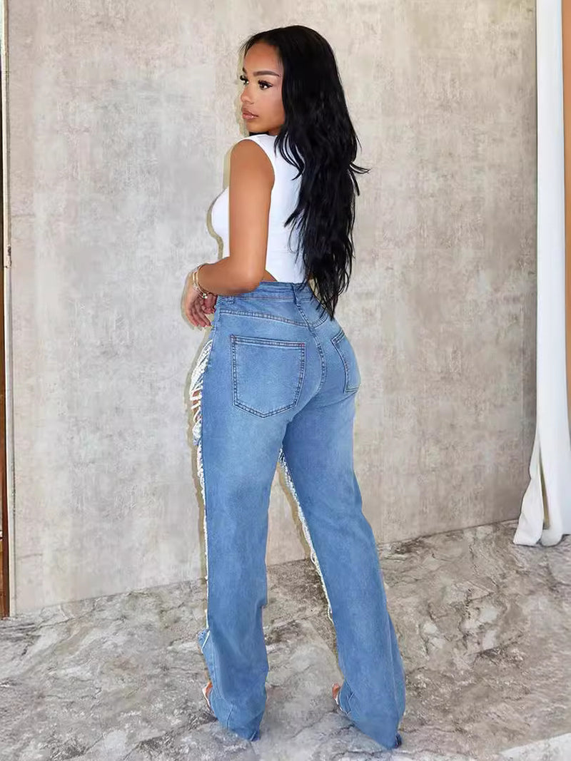 Beaded Ripped Stretch Jeans | MzStar Fashion | view 2
