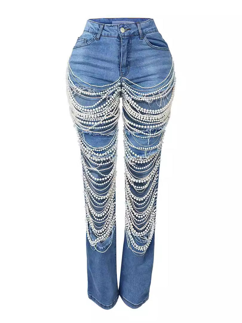 Beaded Ripped Stretch Jeans | MzStar Fashion | view 3