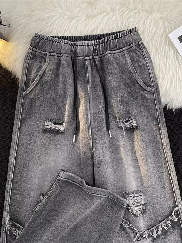 Raw-Hem Ripped Wide-Leg Jeans | MzStar Fashion | view 4