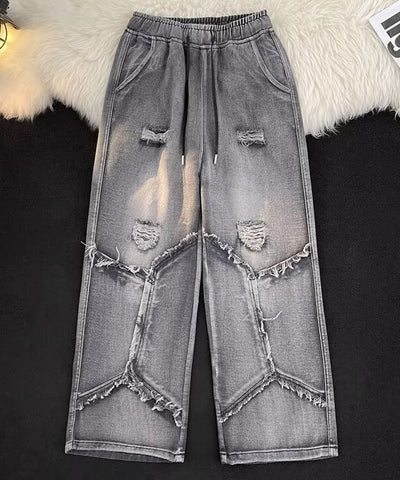 Raw-Hem Ripped Wide-Leg Jeans | MzStar Fashion