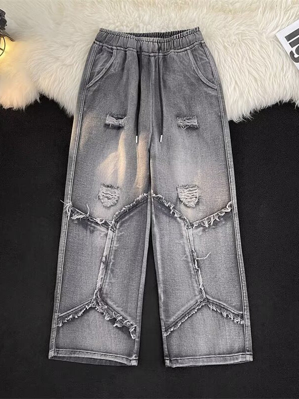 Raw-Hem Ripped Wide-Leg Jeans | MzStar Fashion