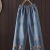 Embroidered Cropped Wide-Leg Jeans | MzStar Fashion