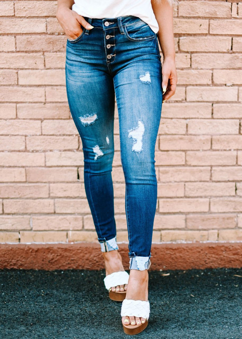 Ripped Washed Pencil Jeans | MzStar Fashion | view 6