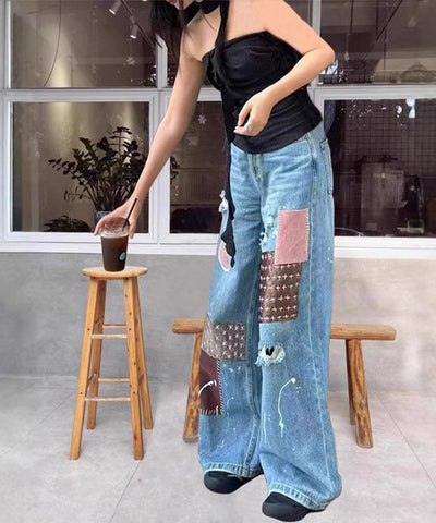Splatter Print Patchwork Jeans | MzStar Fashion