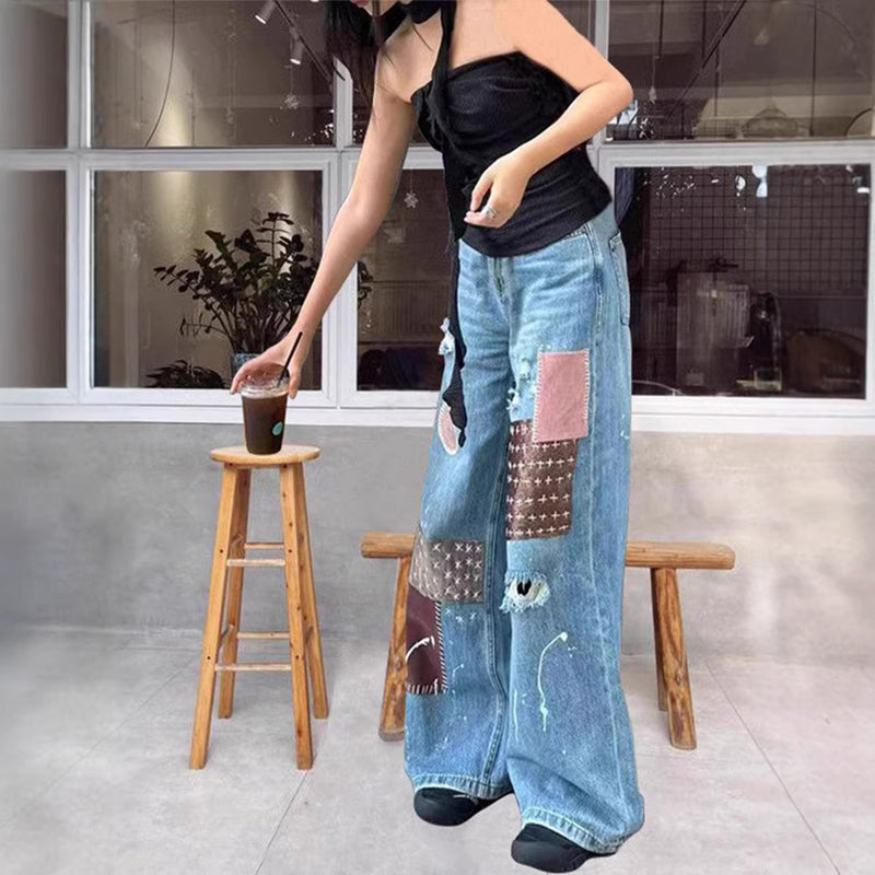 Splatter Print Patchwork Jeans | MzStar Fashion