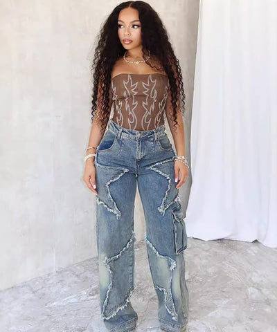 Fringe Tassel Straight Jeans