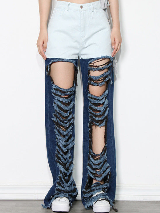 Contrast Ripped Jeans | MzStar Fashion | view 2