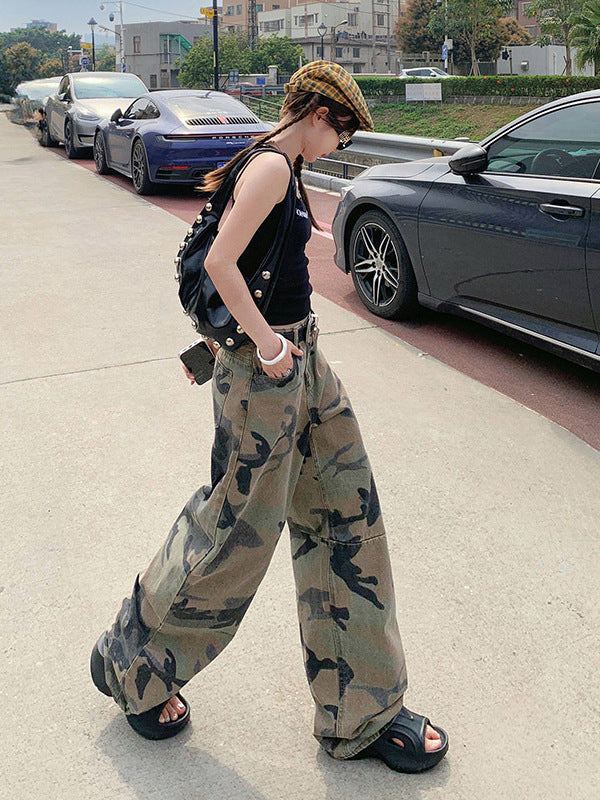 Washed Camo Wide-Leg Jeans | MzStar Fashion | view 4