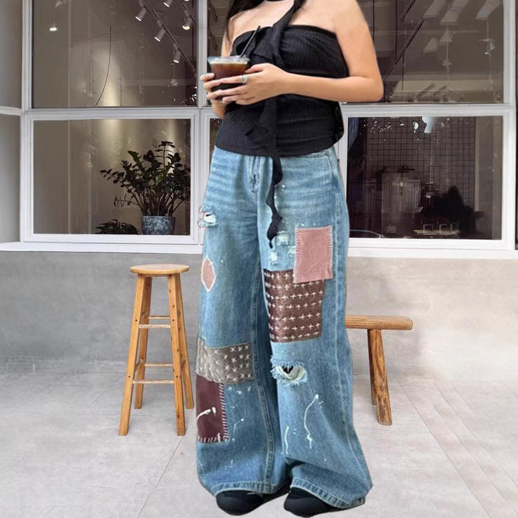 Splatter Print Patchwork Jeans | MzStar Fashion | view 3