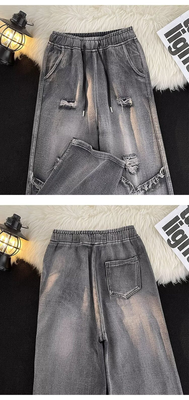 Raw-Hem Ripped Wide-Leg Jeans | MzStar Fashion | view 8