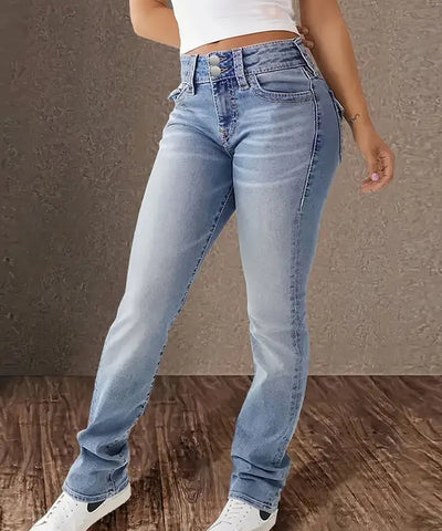 Double-Button Slim Blue Jeans