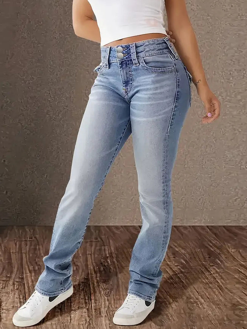Double-Button Slim Blue Jeans | MzStar Fashion | view 2