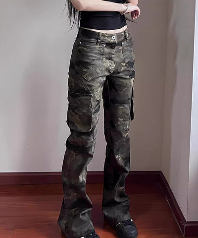 Flared Camo Cargo Pants | MzStar Fashion