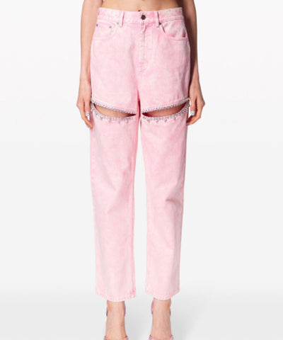 Beaded Distressed Slim Jeans