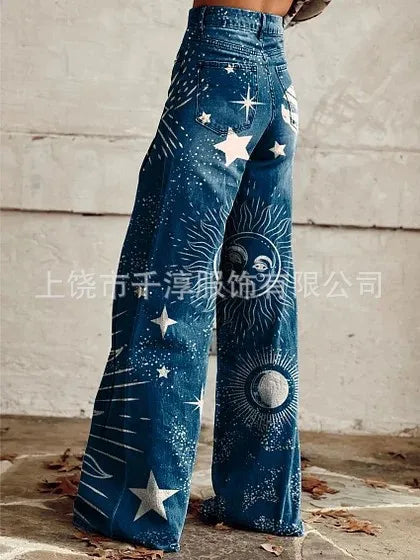 Printed Faux-Denim Trousers | MzStar Fashion | view 7