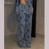 Flower Bead Wide-Leg Jeans | MzStar Fashion
