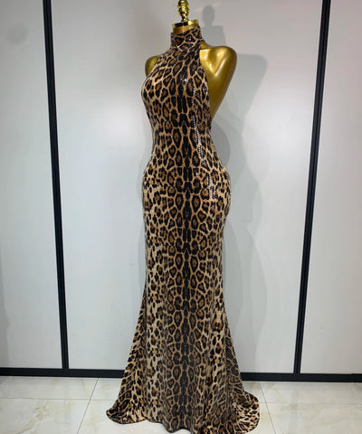 Leopard Sequin Mermaid Maxi Dress