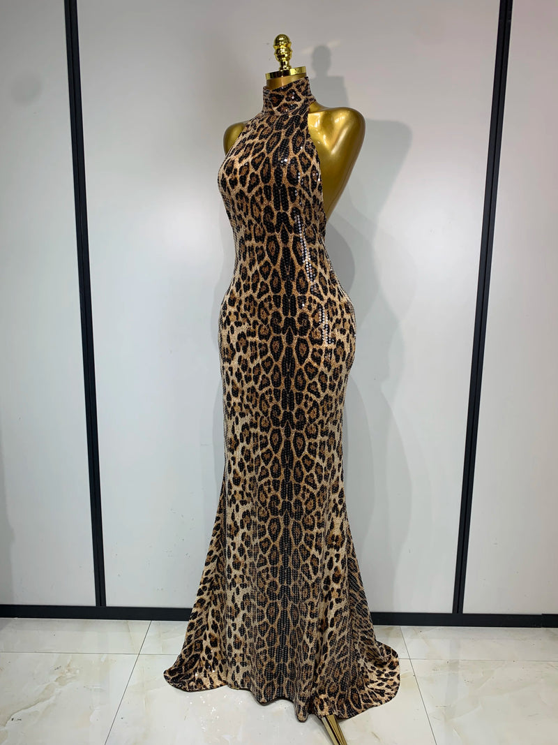 Leopard Sequin Mermaid Maxi Dress | MzStar Fashion | view 2