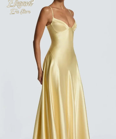 Yellow Satin Bustier Maxi Dress | MzStar Fashion