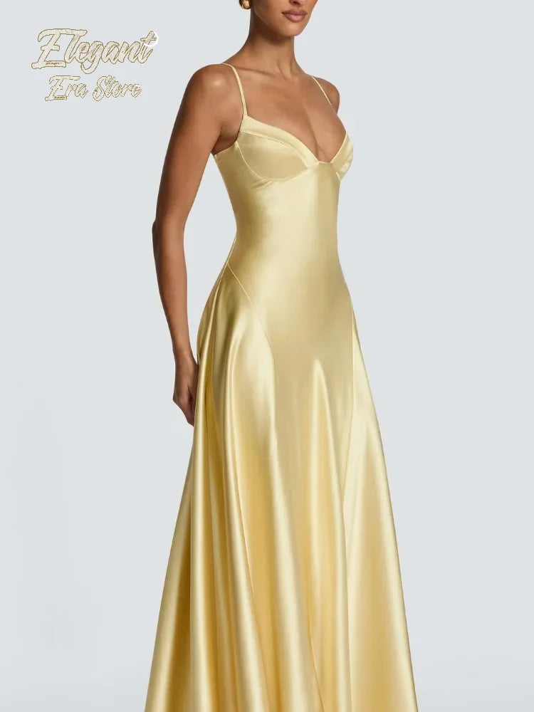 Yellow Satin Bustier Maxi Dress | MzStar Fashion