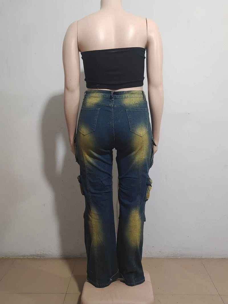 Dip-Dye High-Waist Work Jeans | MzStar Fashion | view 4