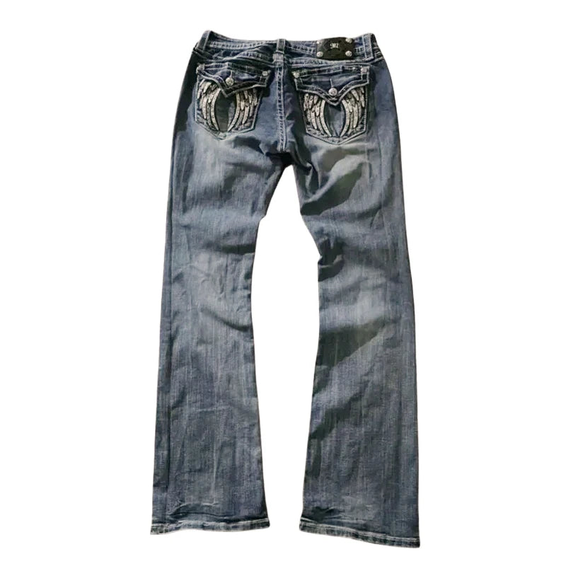 Embroidered Wing Y2K Jeans | MzStar Fashion | view 5