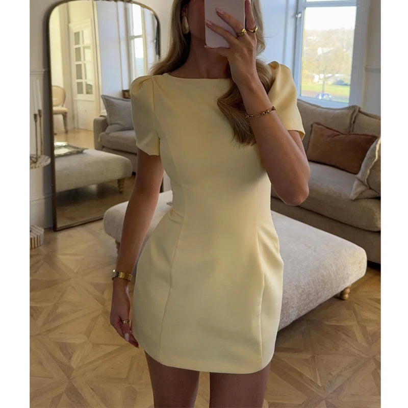 Yellow Pleated Party Mini Dress | MzStar Fashion | view 4