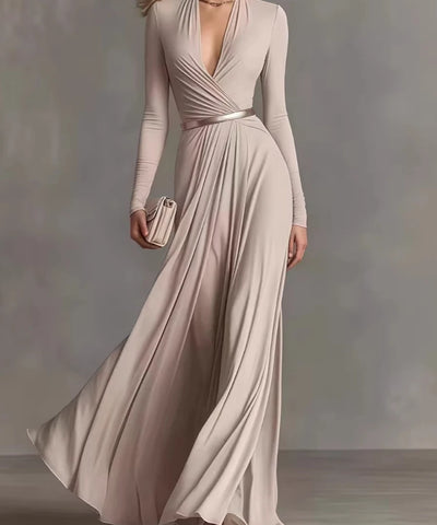 Deep-V Patchwork Maxi Dress | MzStar Fashion