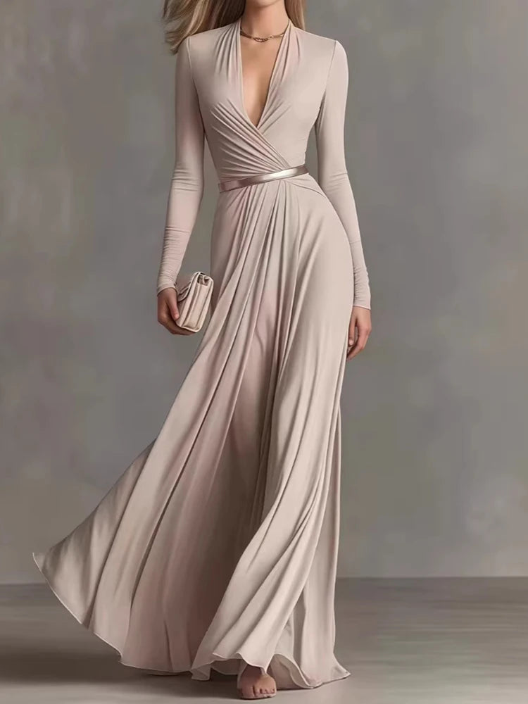 Deep-V Patchwork Maxi Dress | MzStar Fashion | view 7