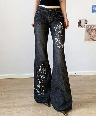 Floral Bootcut Low-Rise Jeans | MzStar Fashion