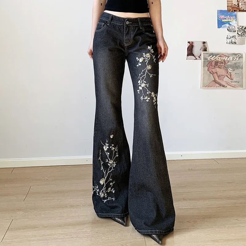 Floral Bootcut Low-Rise Jeans | MzStar Fashion