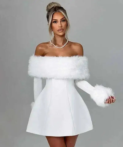 Off-Shoulder Long-Sleeve Mini Dress | MzStar Fashion