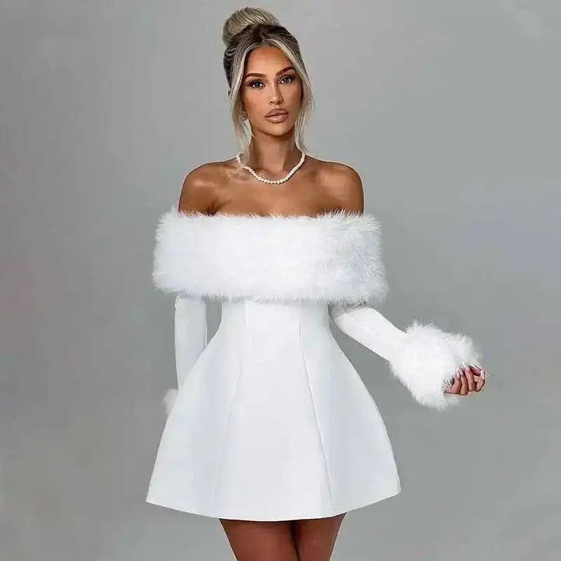 Off-Shoulder Long-Sleeve Mini Dress | MzStar Fashion