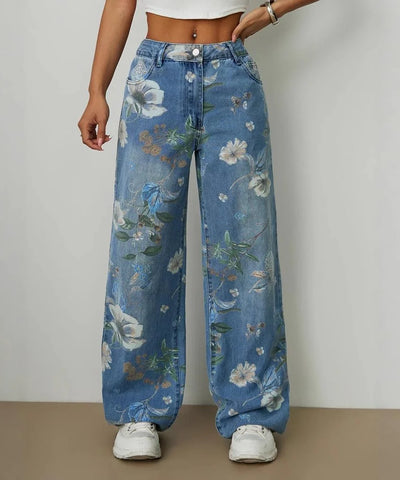 Printed Low-Rise Straight Jeans | MzStar Fashion