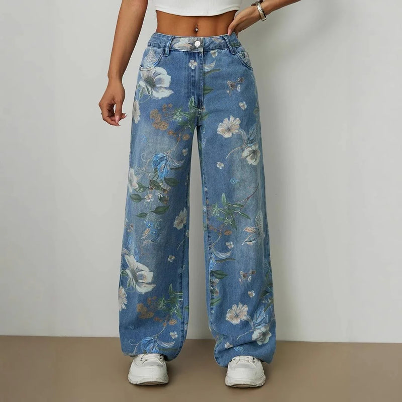 Printed Low-Rise Straight Jeans | MzStar Fashion
