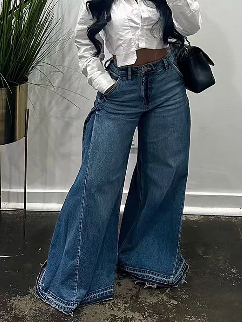 Y2K Flared Wide-Leg Jeans | MzStar Fashion | view 3