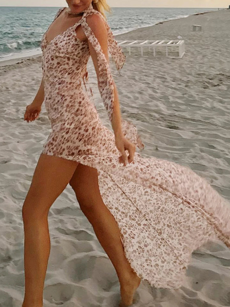 Floral Halter High-Slit Maxi Dress | MzStar Fashion | view 8