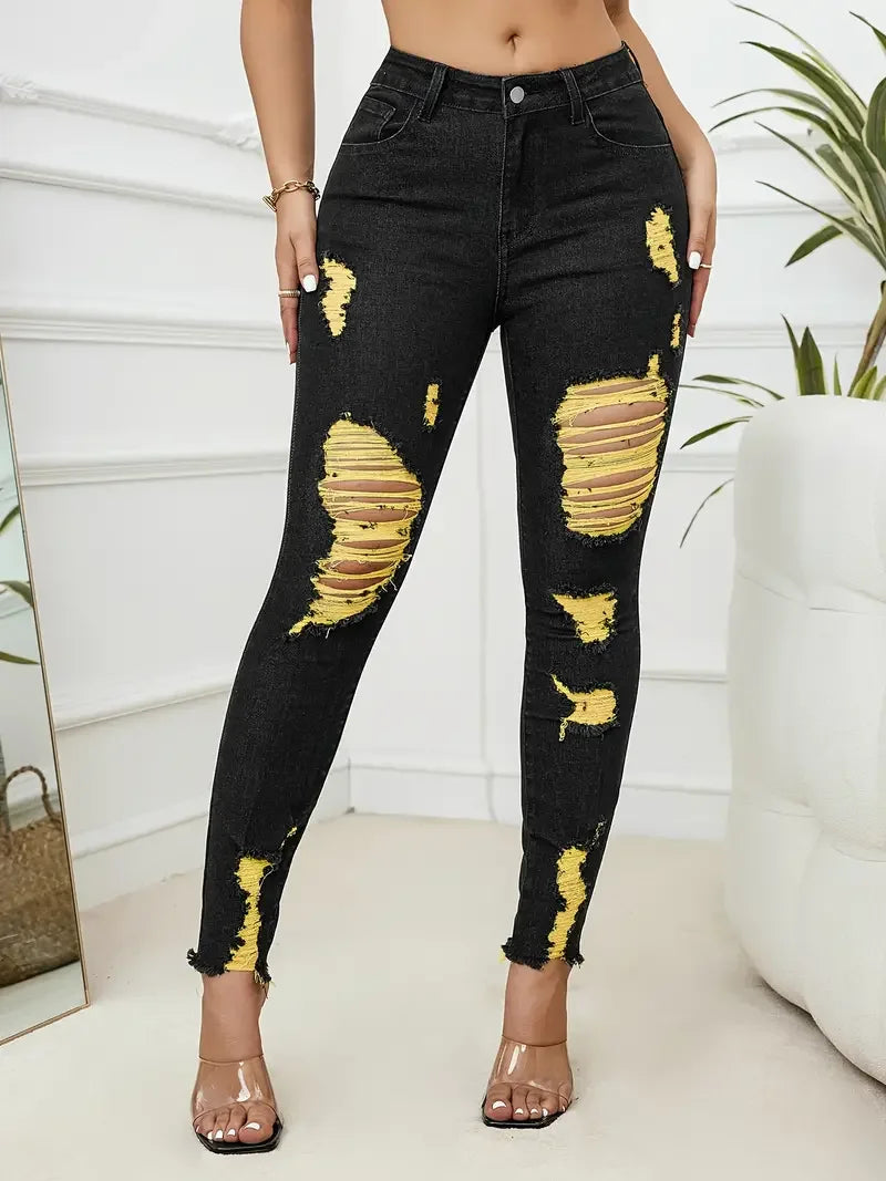 Ripped Stretch Skinny Jeans | MzStar Fashion | view 8