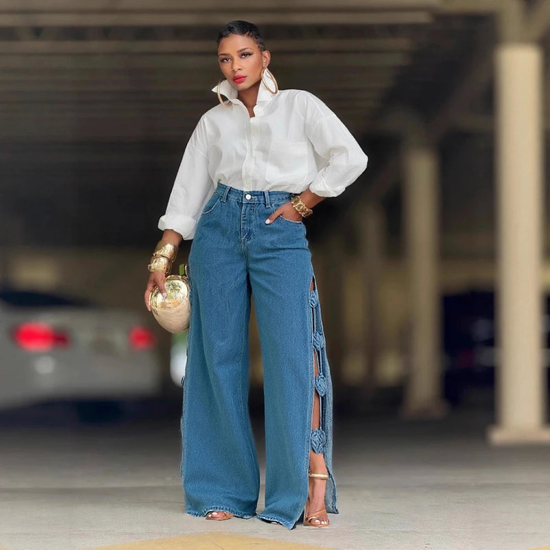 Braided Trim Side-Slit Jeans | MzStar Fashion | view 2
