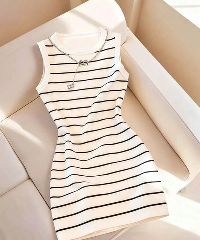 Striped Round-Neck Tank Dress | MzStar Fashion
