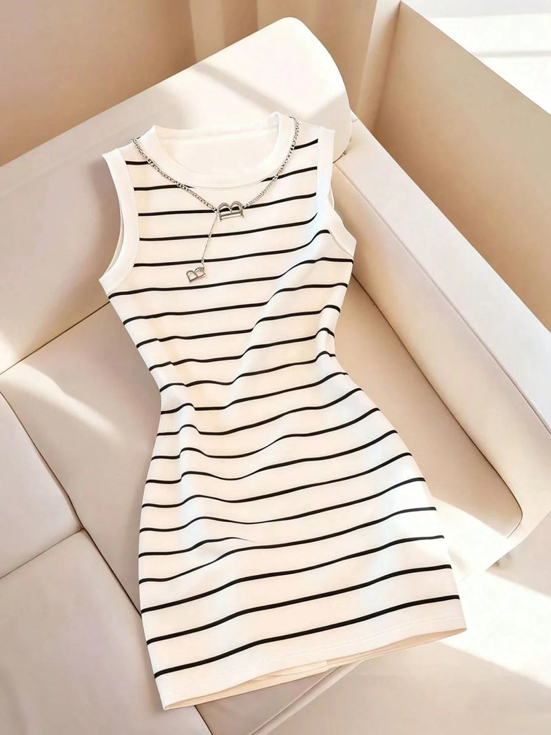 Striped Round-Neck Tank Dress | MzStar Fashion