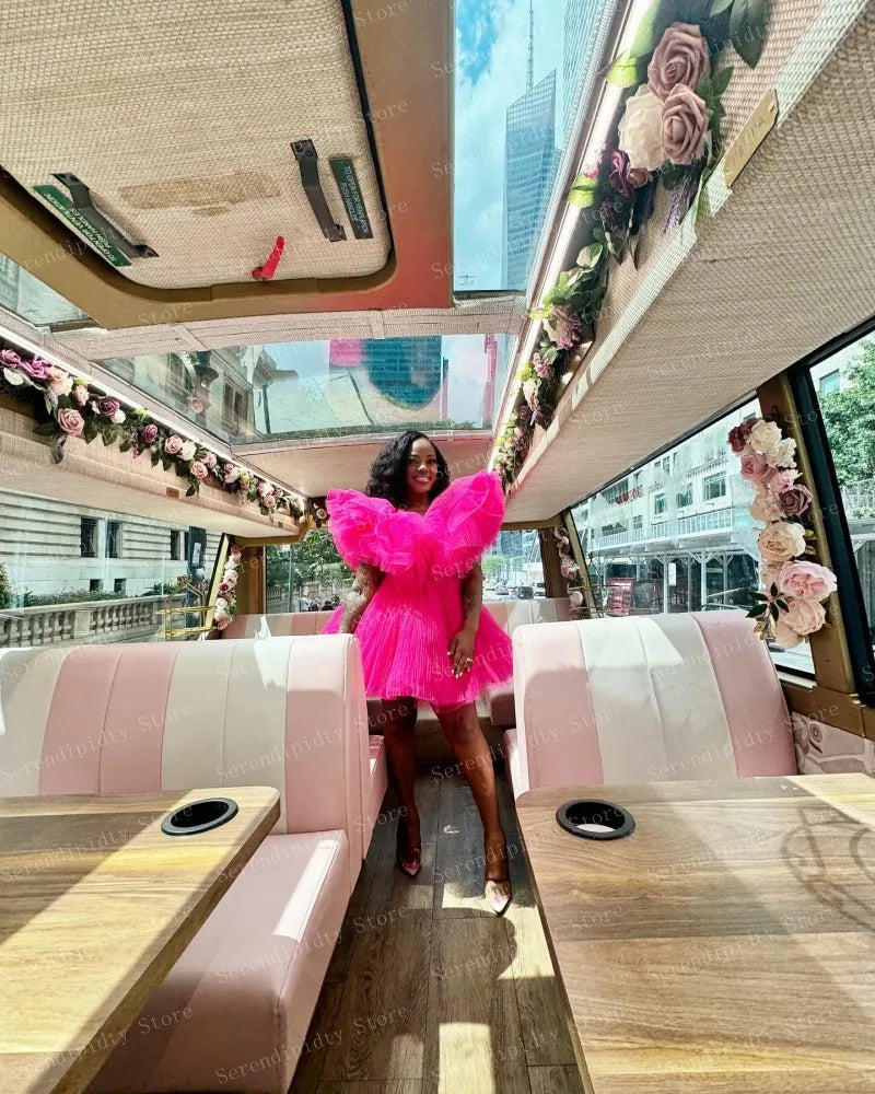 Hot Pink Ruffle Organza Mini Dress | MzStar Fashion | view 5