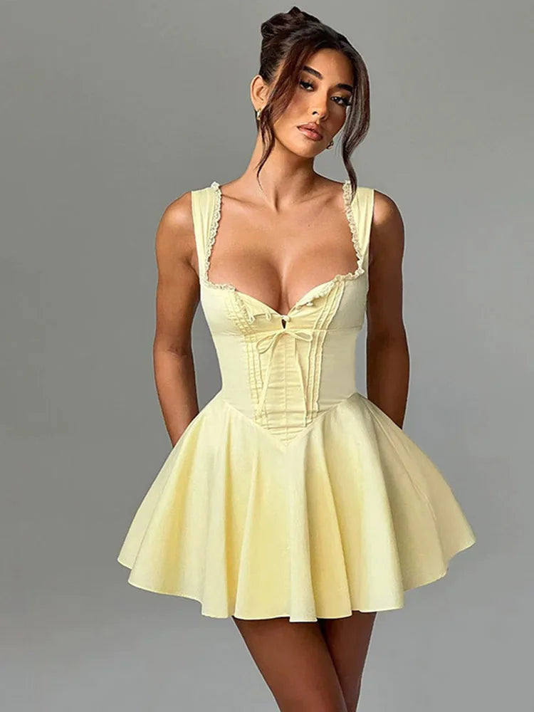 Yellow Lace-Up A-Line Dress | MzStar Fashion | view 3